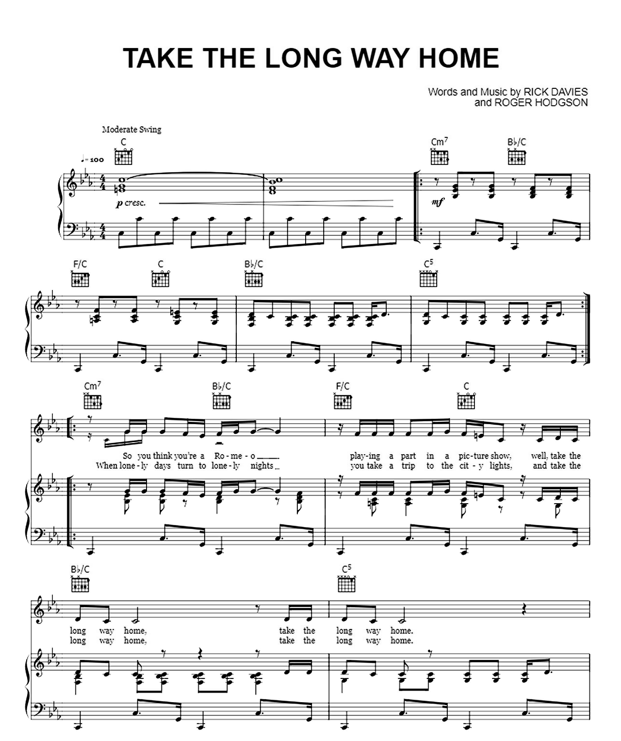 Take The Long Way Home sheet music