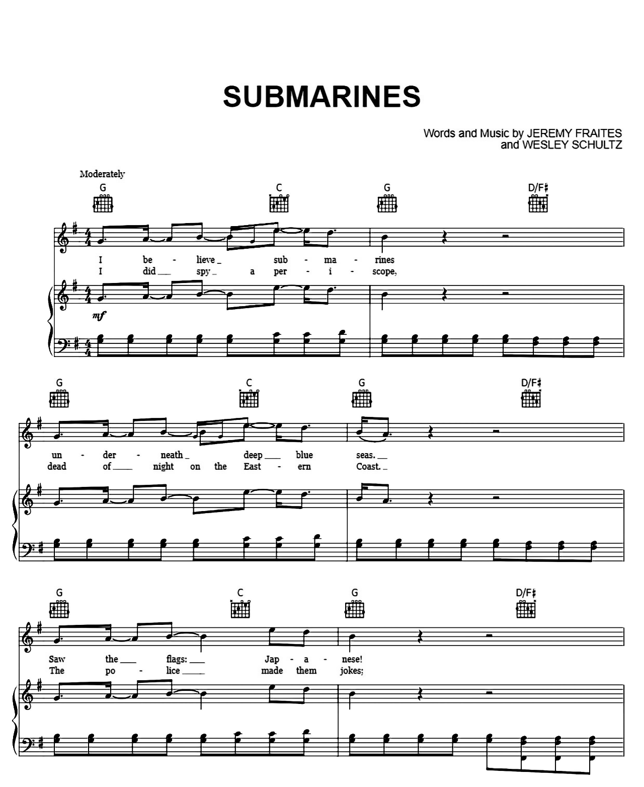 Submarines sheet music