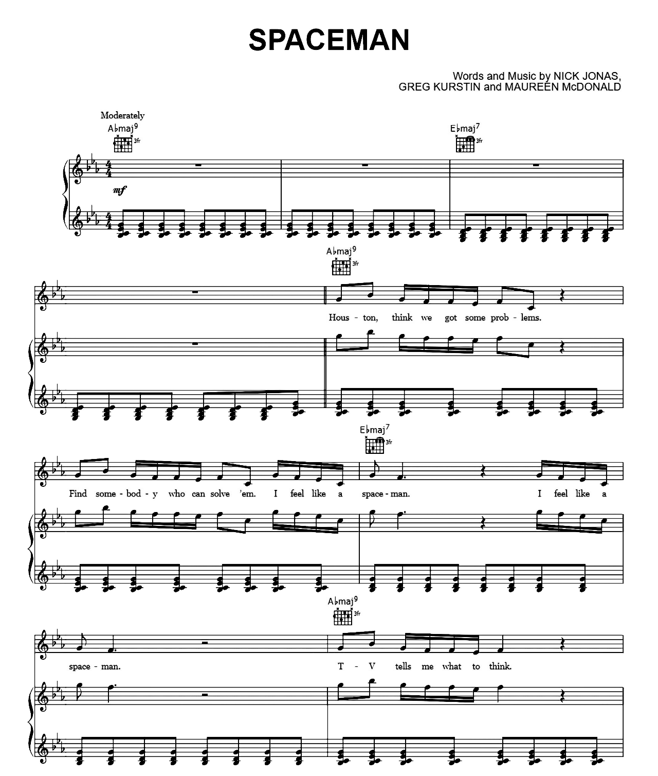 Spaceman sheet music