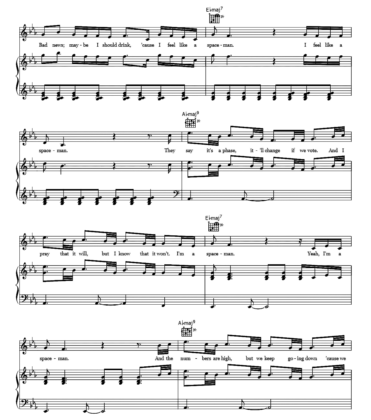 Spaceman sheet music 2