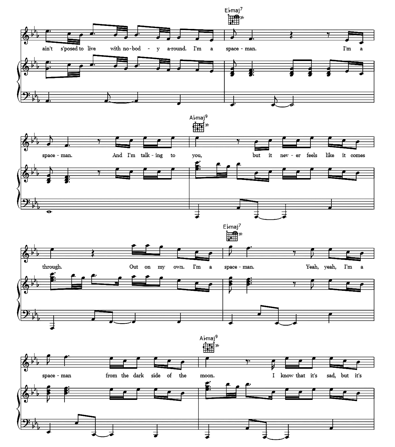 Spaceman sheet music 3