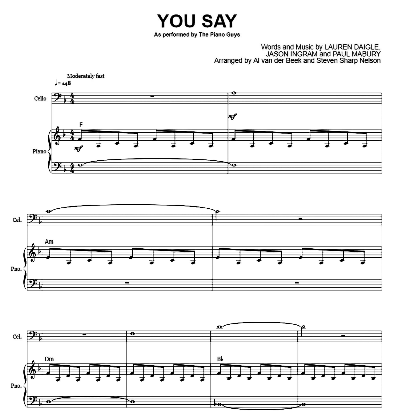 You Say (by Lauren Daigle) sheet music