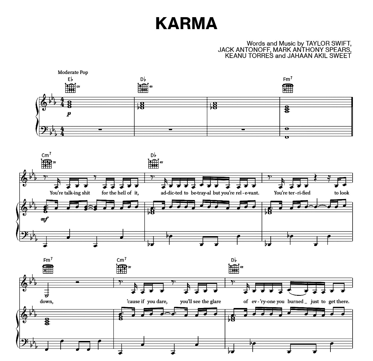 Karma sheet music