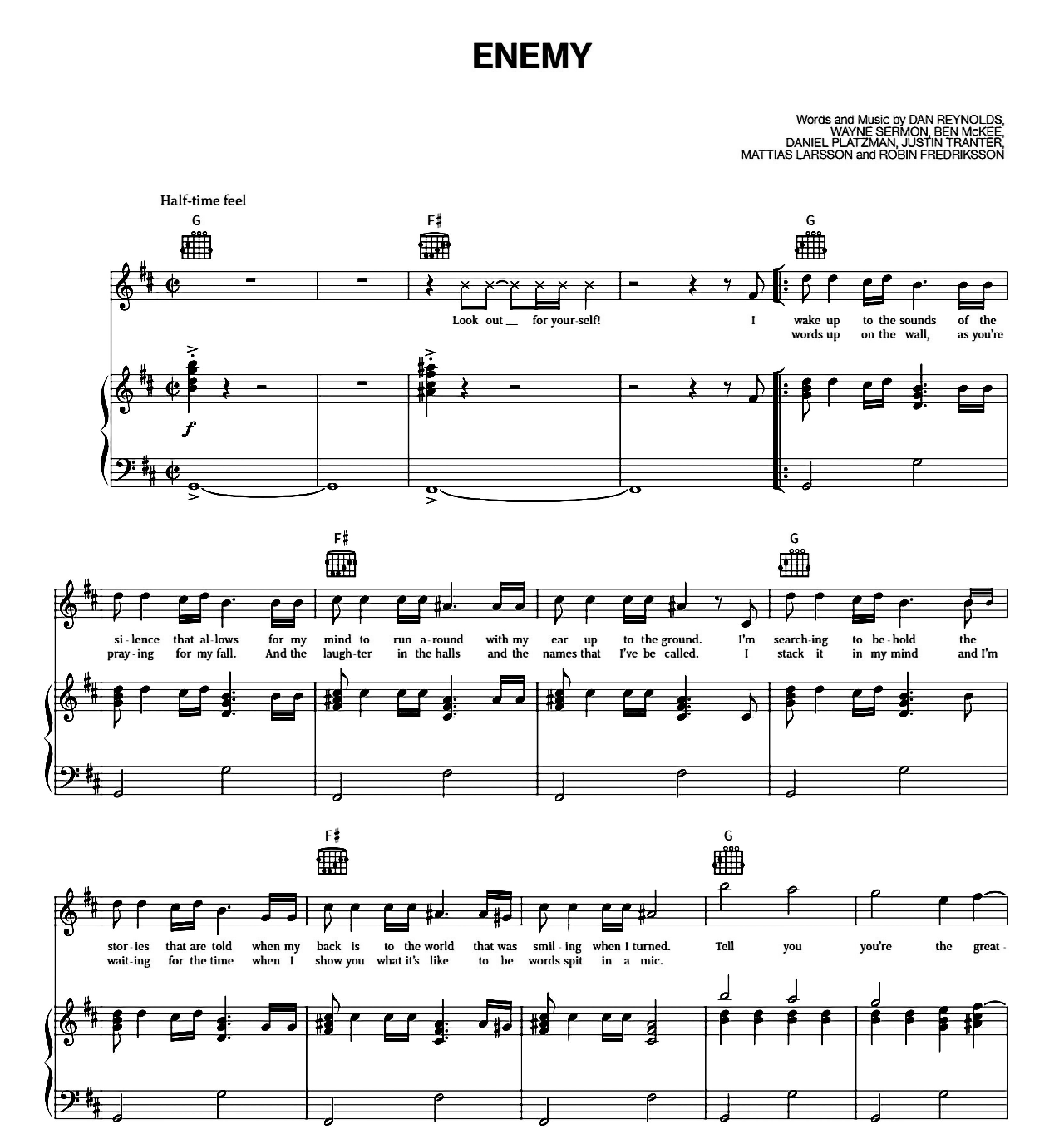 Enemy sheet music