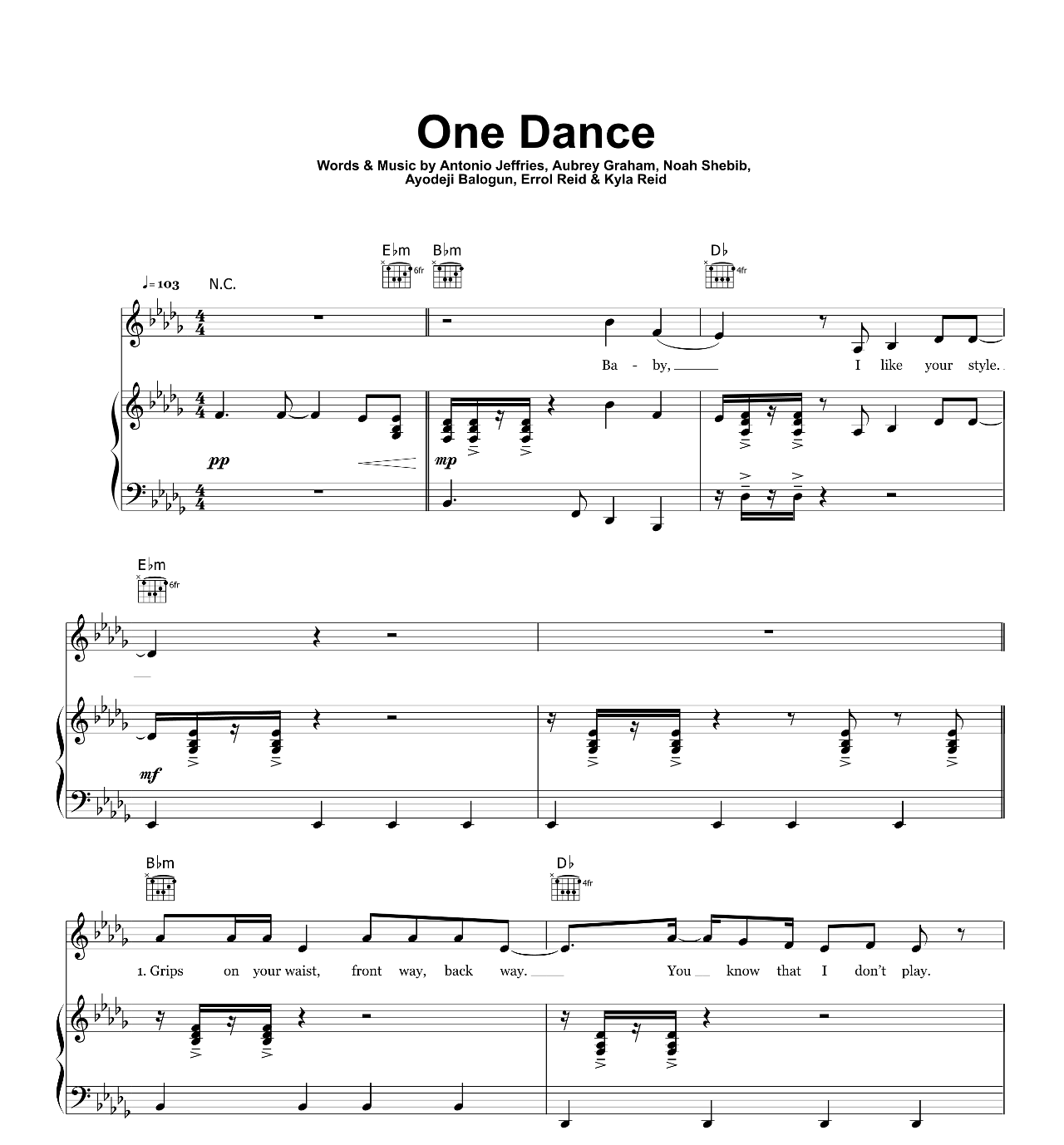 One Dance sheet music