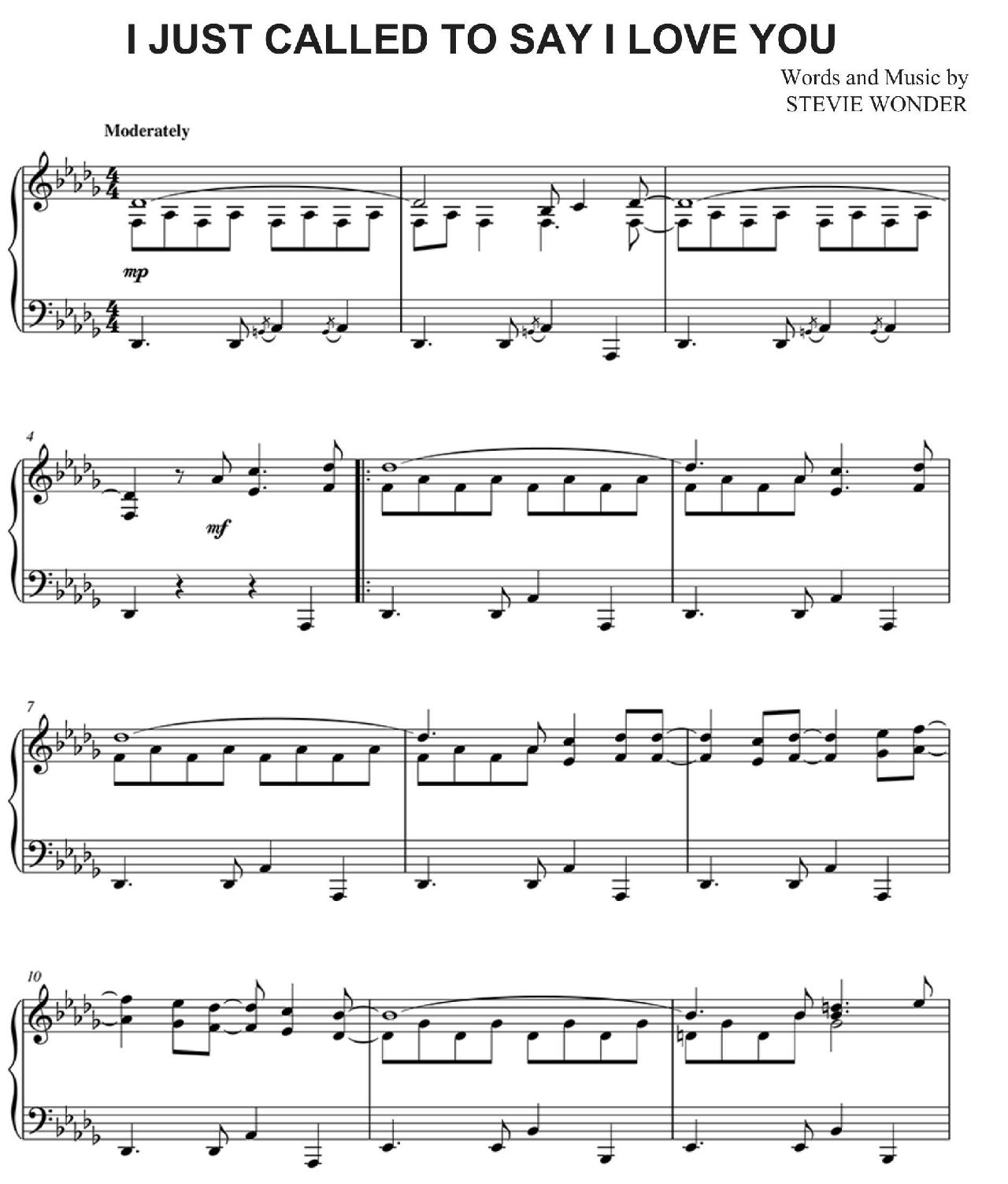 I Just Called To Say I Love You sheet music