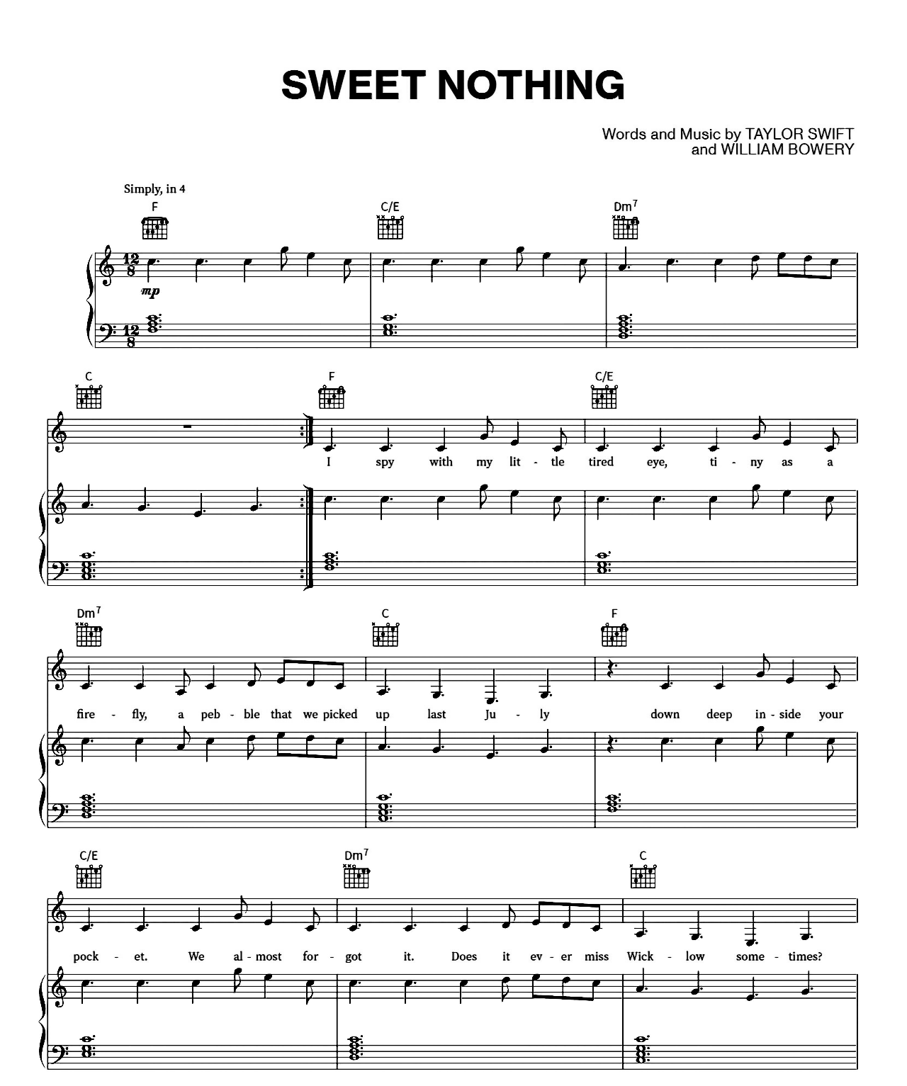 Sweet Nothing sheet music