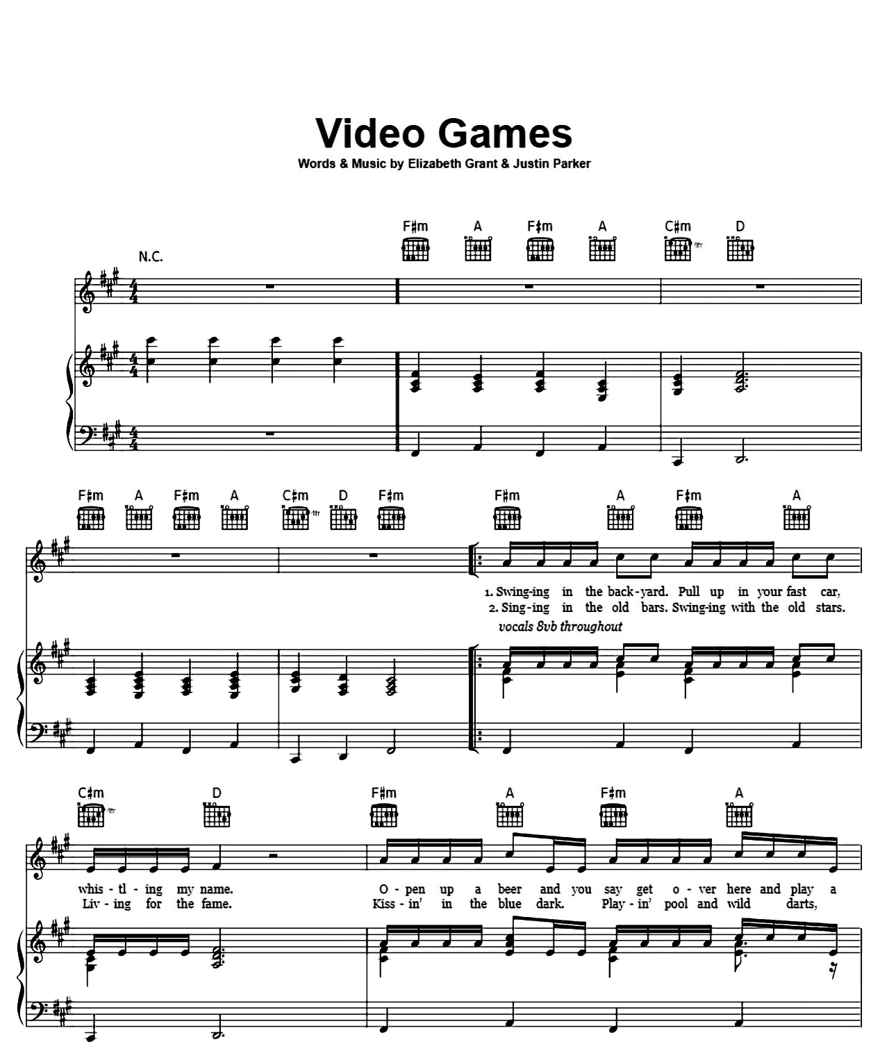 Video Games sheet music