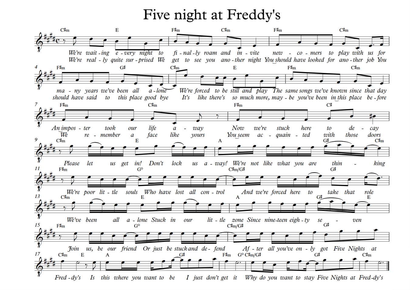 Five Night At Freddy’s sheet music