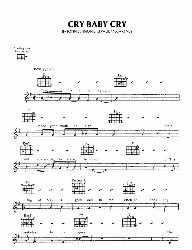 Cry Baby Cry sheet music