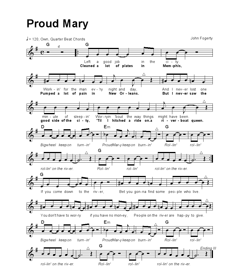 Proud Mary sheet music 3