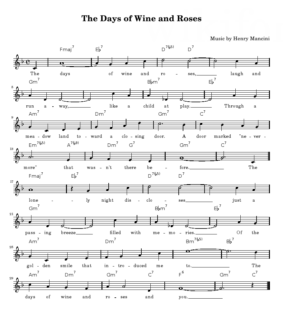 The Days Of Wine And Roses sheet music