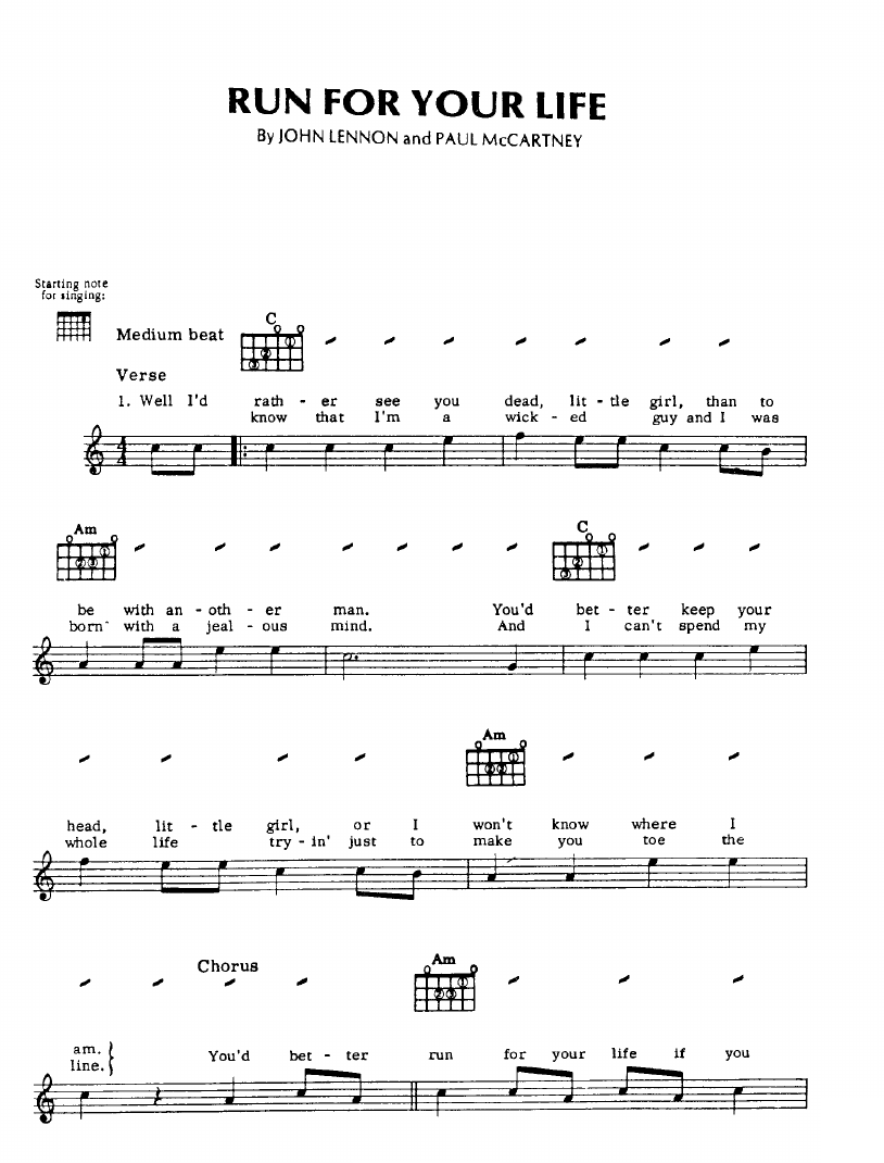 Run For Your Life sheet music
