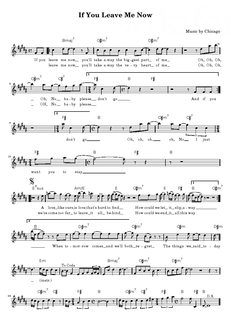 If You Leave Me Now sheet music