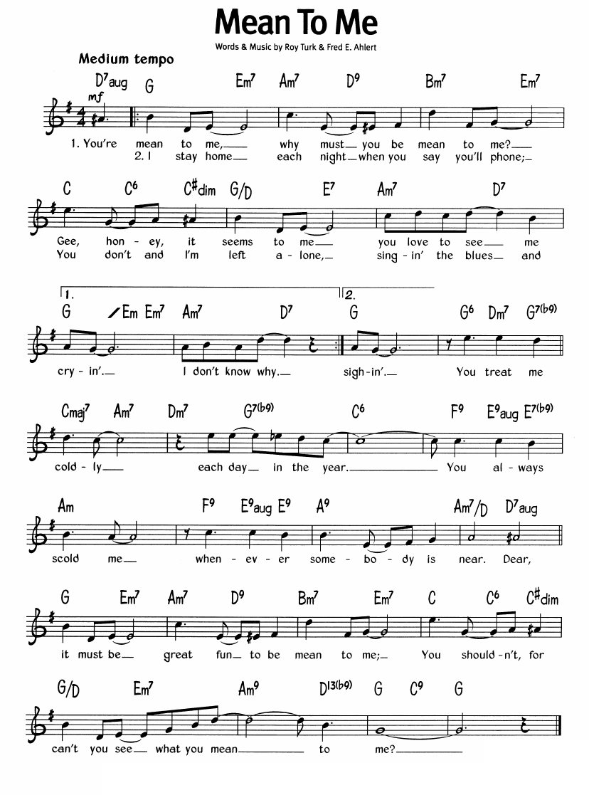 Mean To Me sheet music