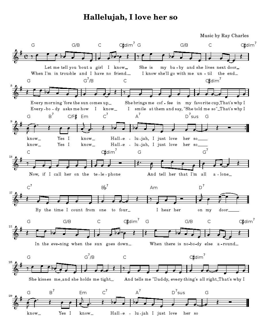 Hallelujah, I Love Her So sheet music