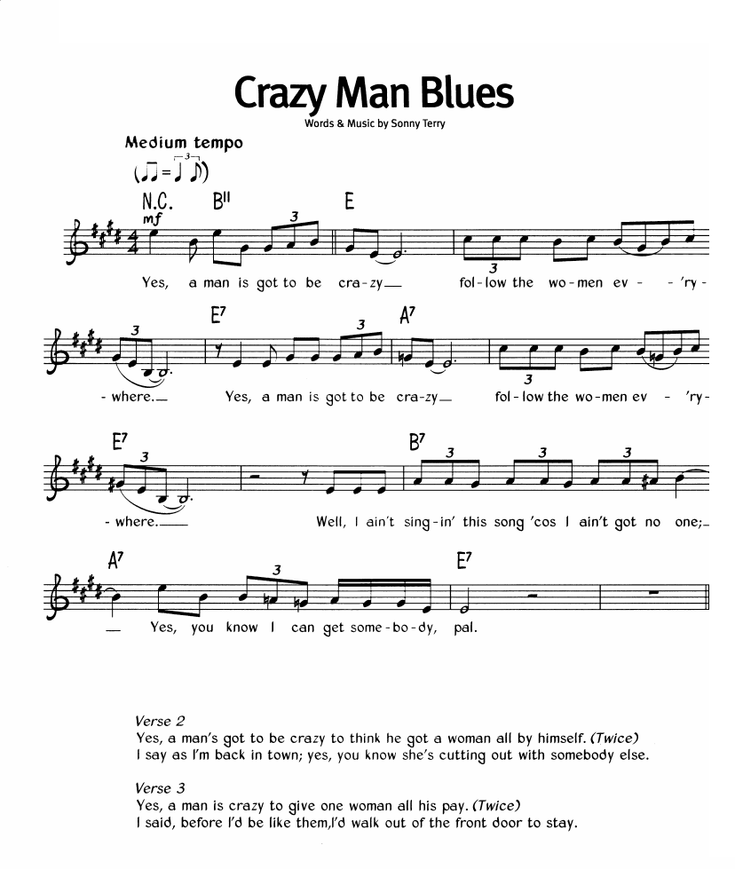 Crazy Man Blues sheet music