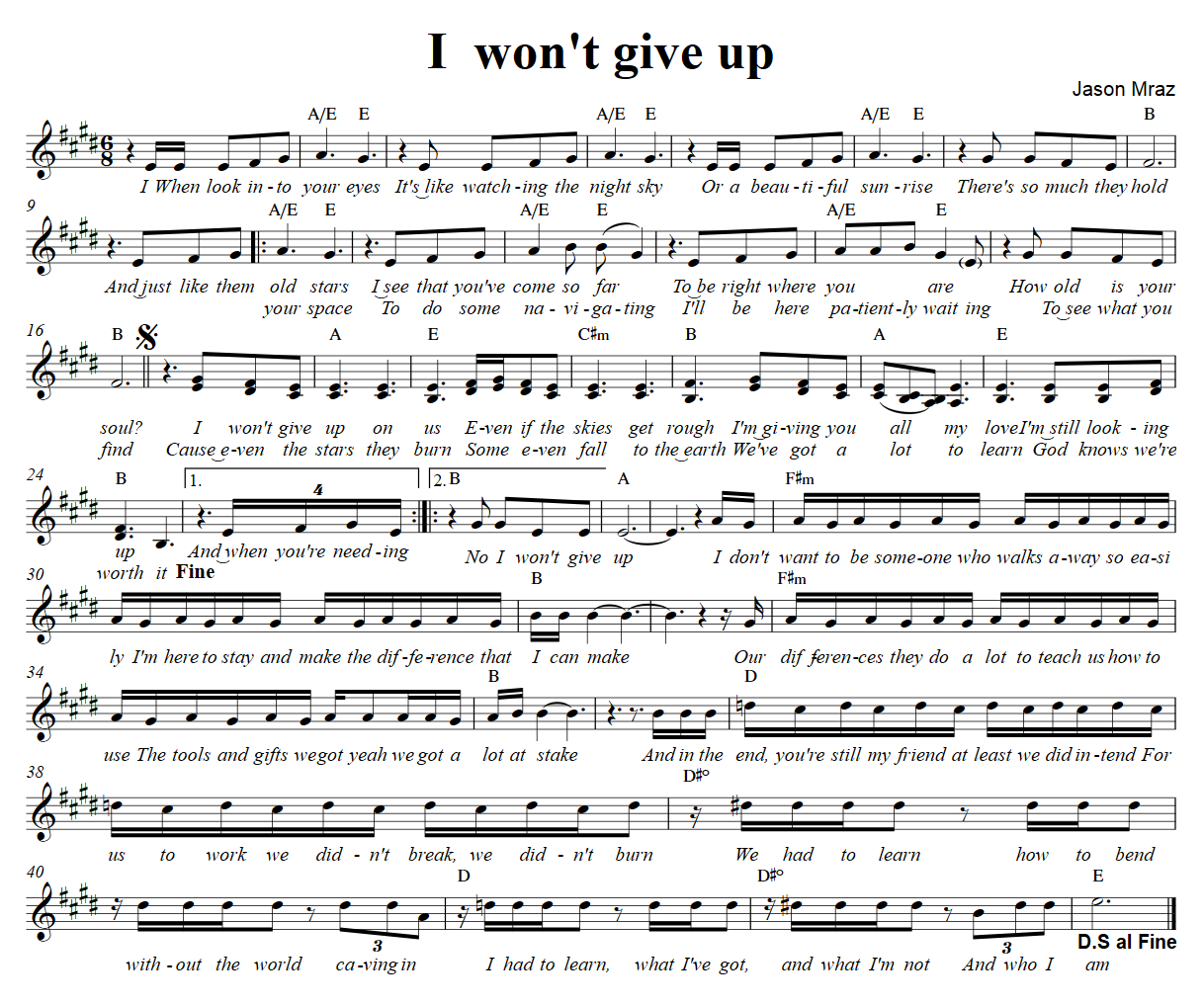 I Won’t Give Up sheet music