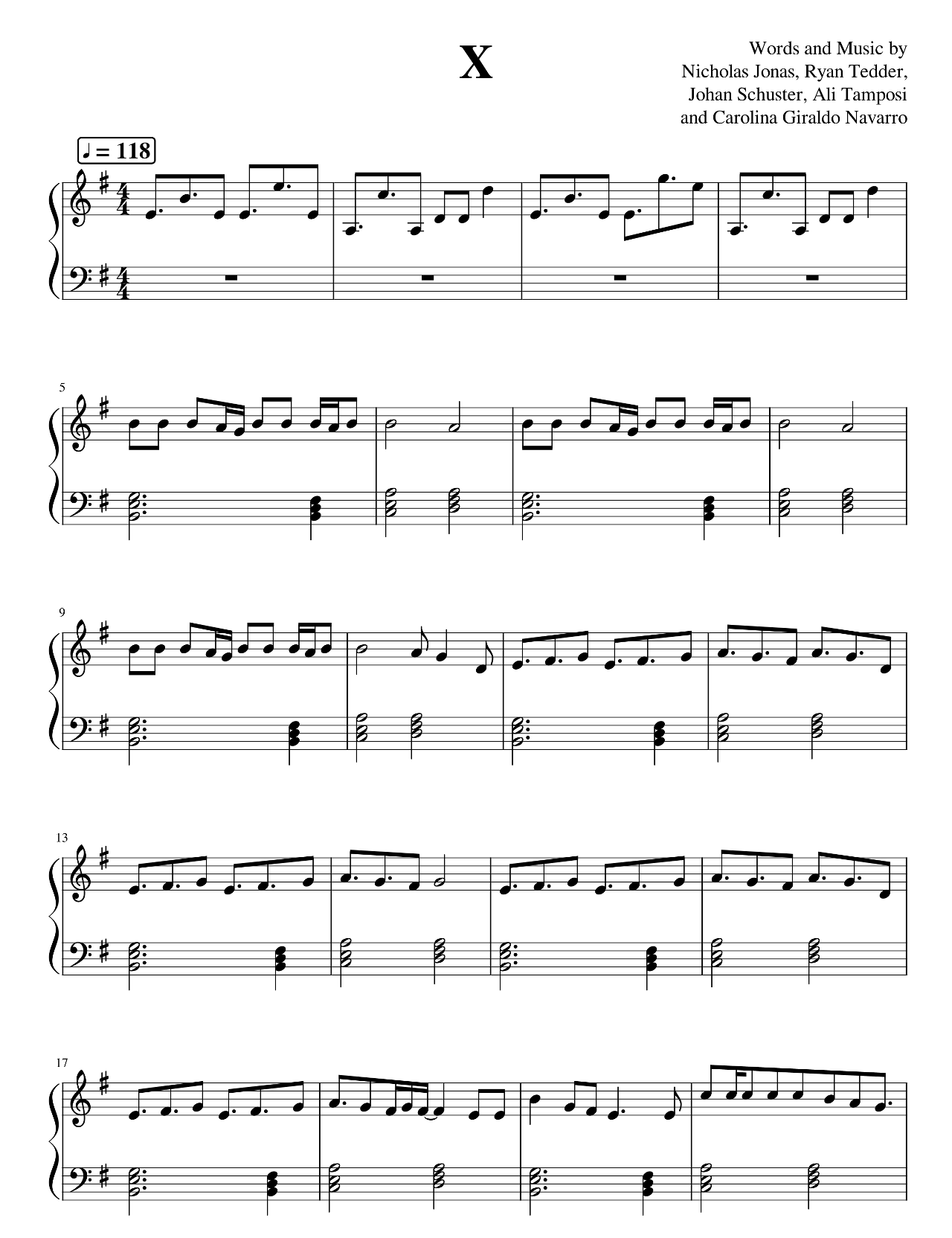 X sheet music