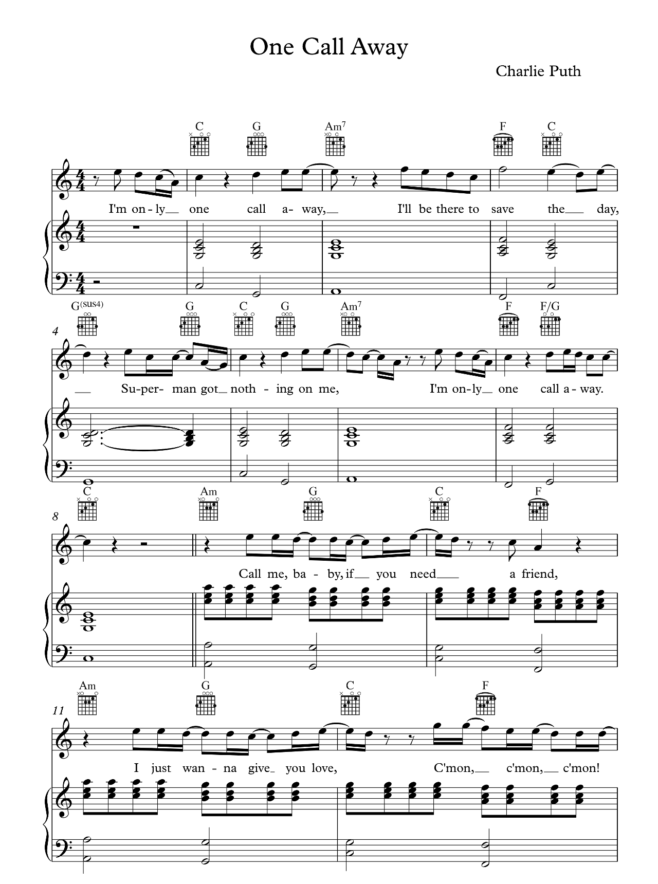 One Call Away sheet music