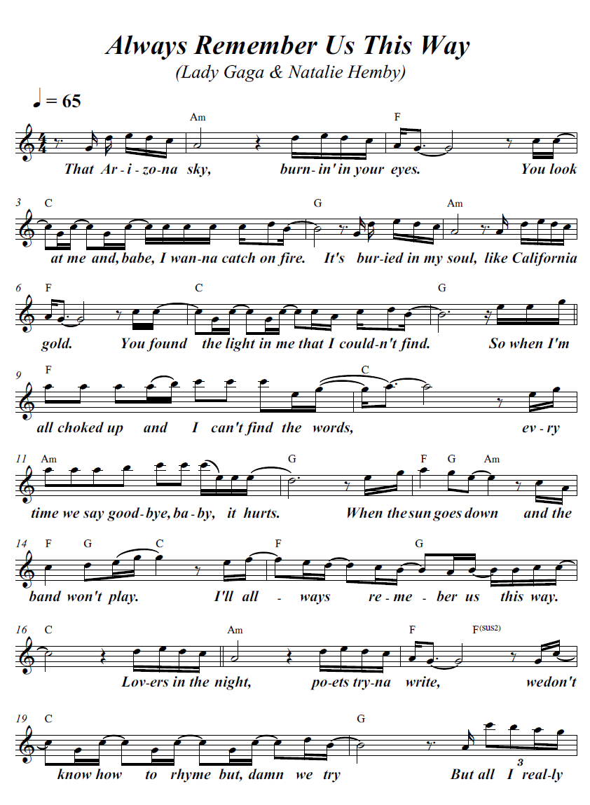 Always Remember Us This Way sheet music