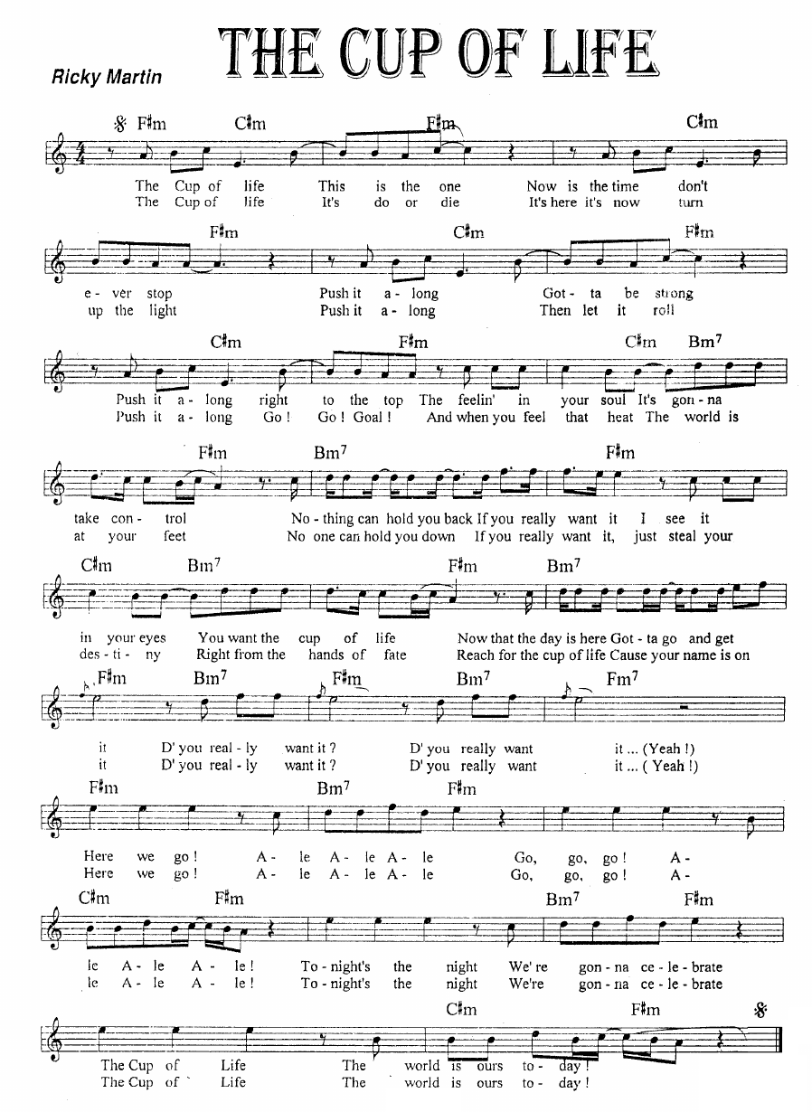The Cup Of Life sheet music