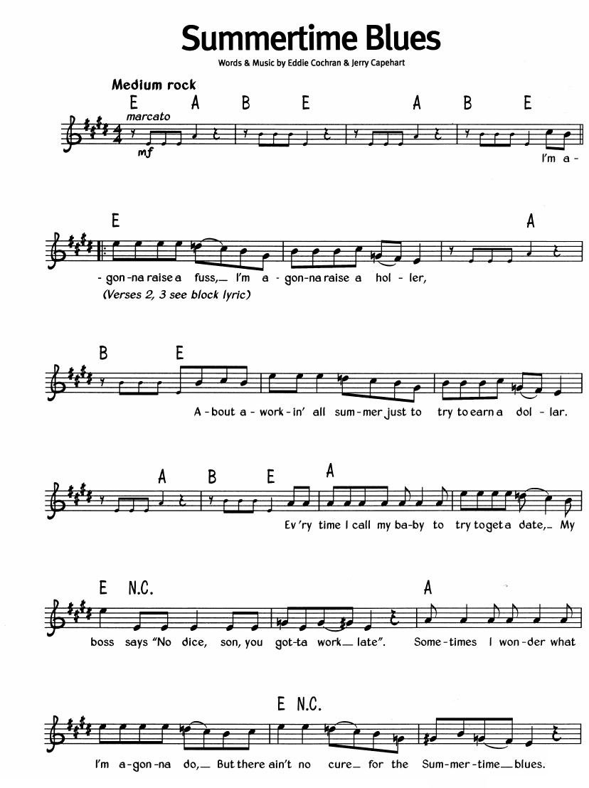 Summertime Blues sheet music