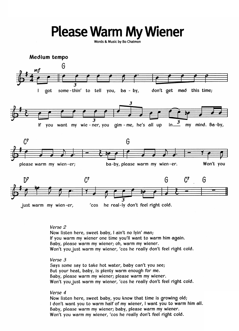 Please Warm My Wiener sheet music